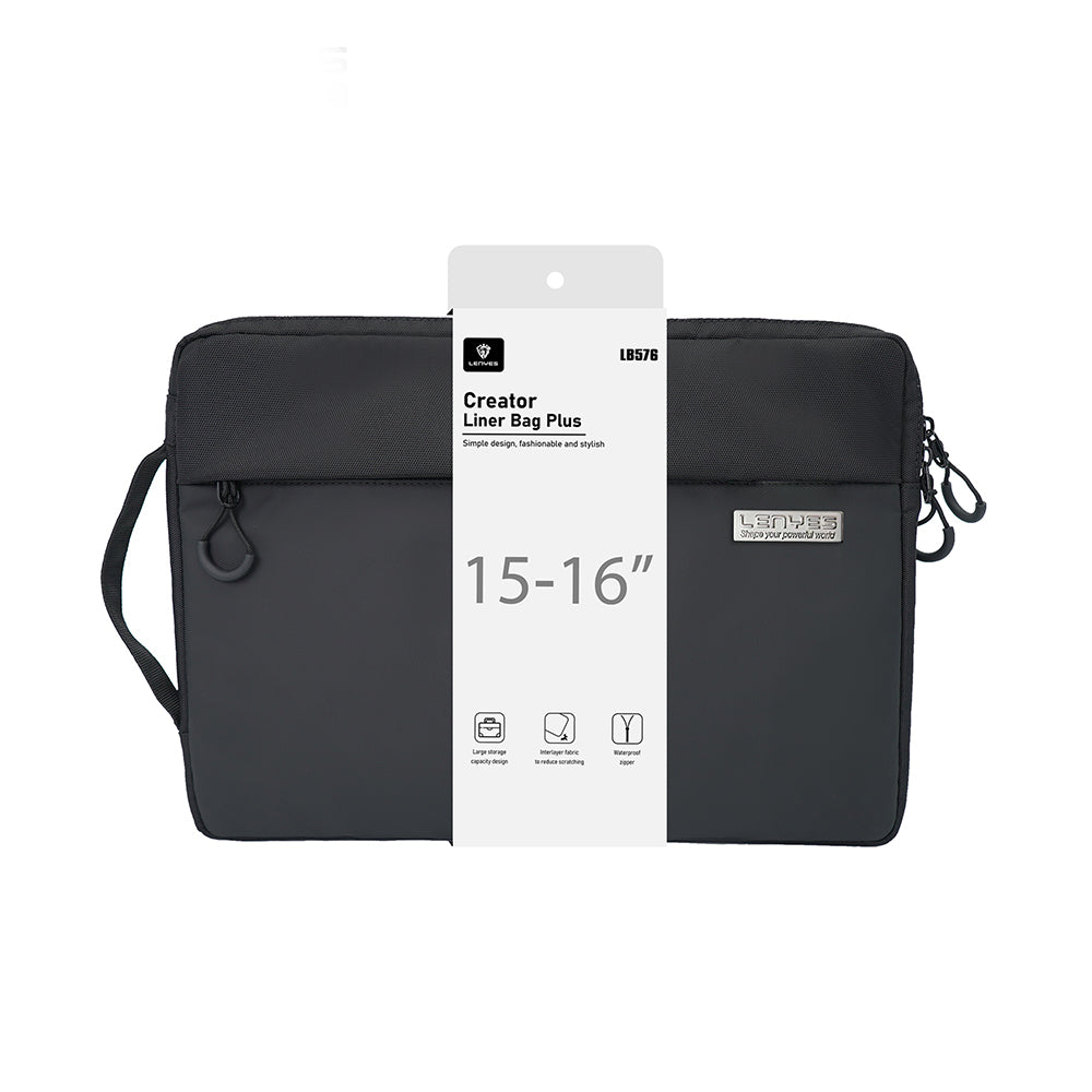 Lenyes LB576 Creator Serisi Darbe Emici Su Geçirmez Polyester Kumaş 15-16 inç Laptop Çantası Siyah
