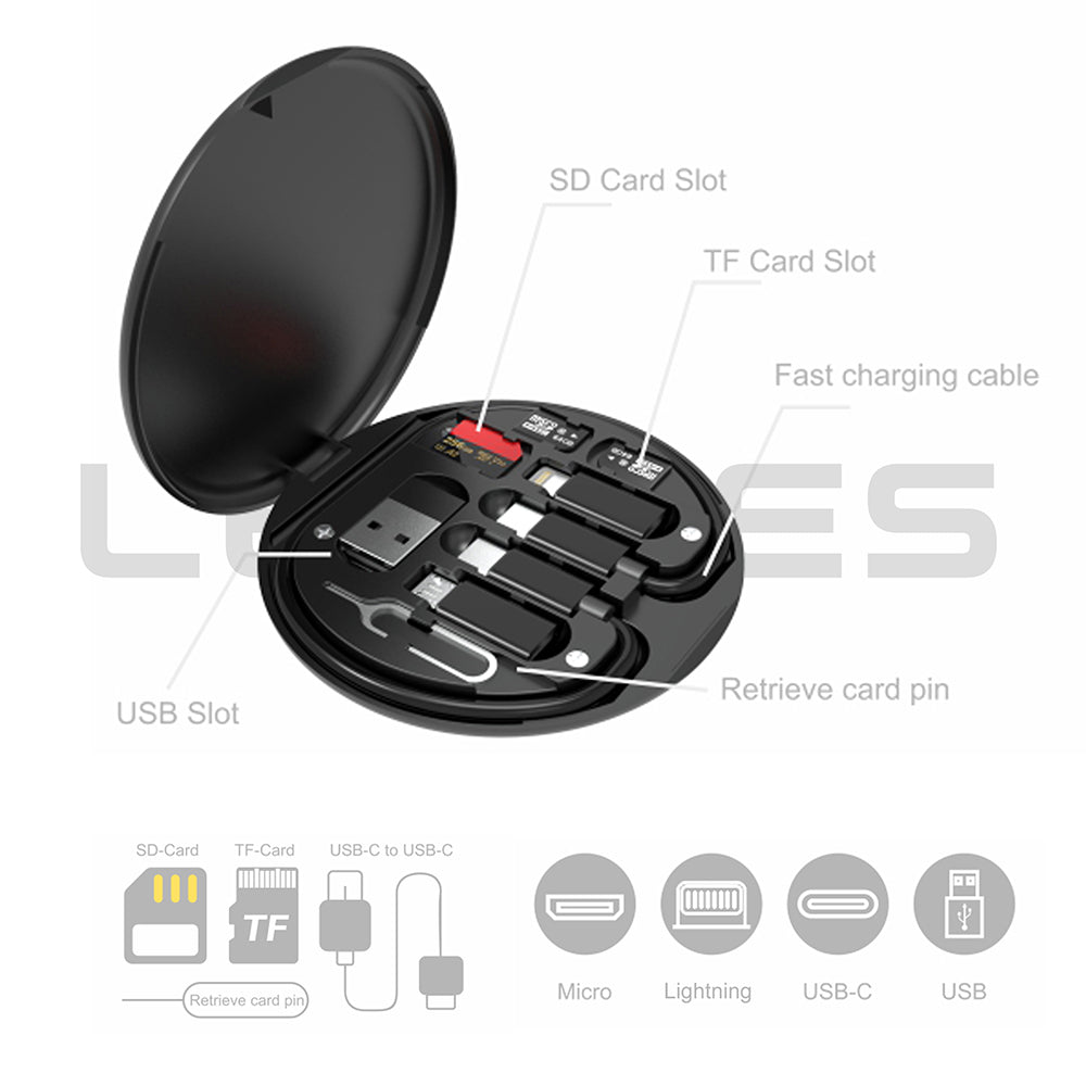 Lenyes LB601 6in1 Type-C to Type-C Kablolu 60W Çevirici Adaptör Seti Standlı Saklama Kutusu