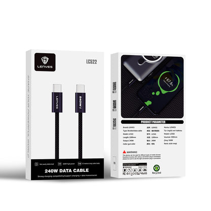 Lenyes LC522 Type-C to Type-C Hızlı Şarj Özellikli Data ve Şarj Kablosu 240W 1.2M Siyah