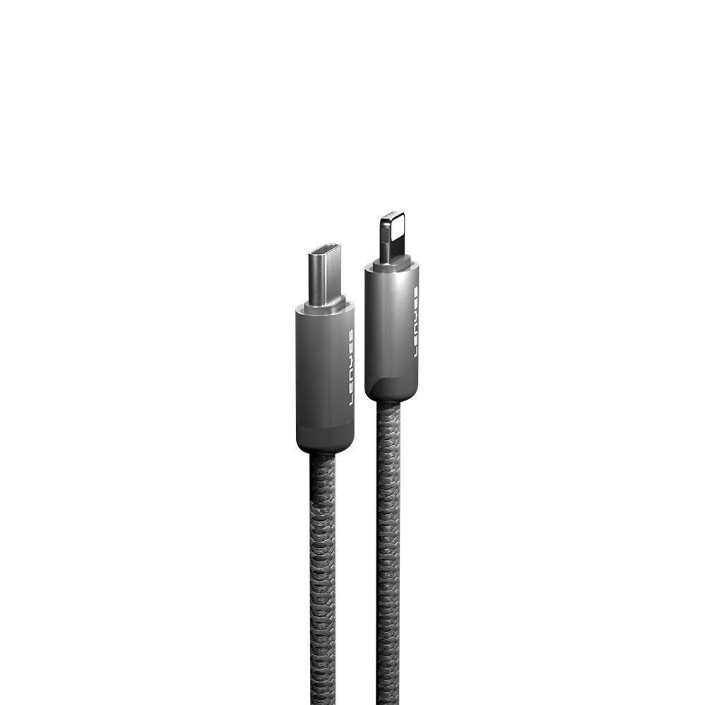 Lenyes LC527 Spiral Magnetik Örgülü Tasarım Type-C to Lightning Hızlı Şarj Özellikli Data ve Şarj Kablosu 27W 1M Gri
