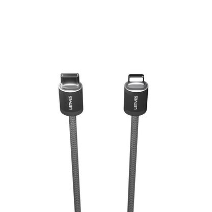 Lenyes LC527 Spiral Magnetik Örgülü Tasarım Type-C to Lightning Hızlı Şarj Özellikli Data ve Şarj Kablosu 27W 1M Gri