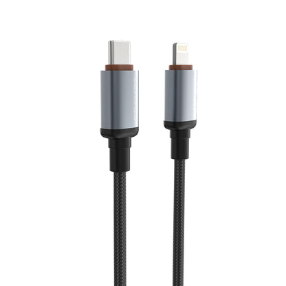 Lenyes LC528 Type-C to Lightning Hızlı Şarj Özellikli Örgülü Data ve Şarj Kablosu 27W 1M Siyah