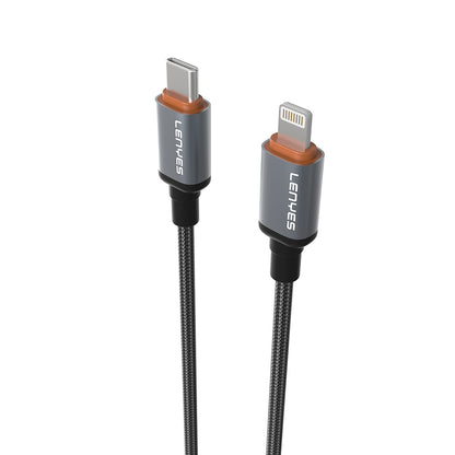 Lenyes LC528 Type-C to Lightning Hızlı Şarj Özellikli Örgülü Data ve Şarj Kablosu 27W 1M Siyah
