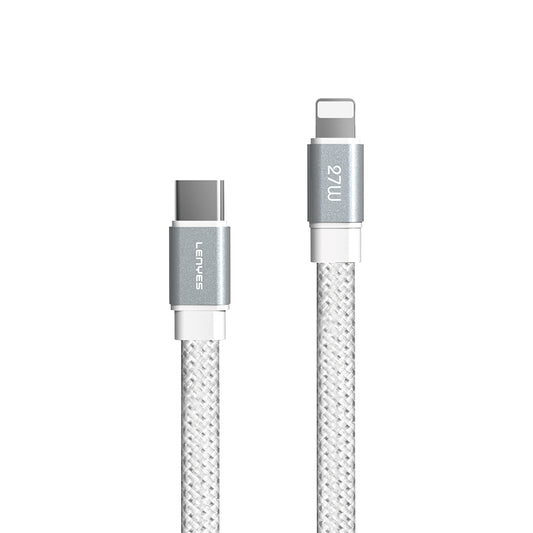 Lenyes LC538 Type-C to Lightning Fast Charging 48D Aramid Fiber Braid Design Data and Charging Cable 27W 1M White