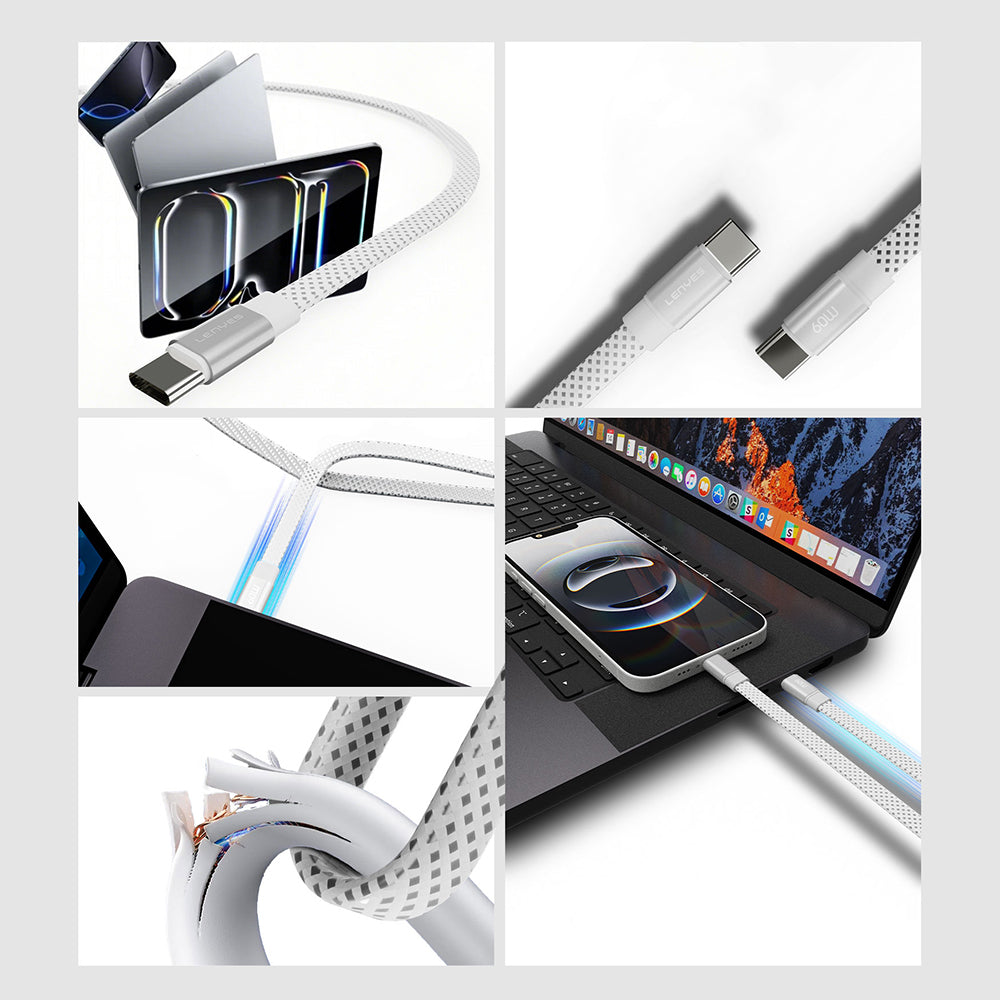 Lenyes LC538 Type-C to Lightning Hızlı Şarj Özellikli 48D Aramid Fiber Örgü Tasarımlı Data ve Şarj Kablosu 27W 1M Beyaz