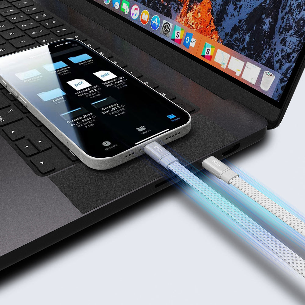 Lenyes LC538 Type-C to Lightning Hızlı Şarj Özellikli 48D Aramid Fiber Örgü Tasarımlı Data ve Şarj Kablosu 27W 1M Beyaz