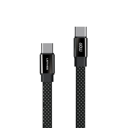 Lenyes LC538 Type-C to Type-C Hızlı Şarj Özellikli  48D Aramid Fiber Örgü Tasarımlı Data ve Şarj Kablosu 60W 1M Siyah