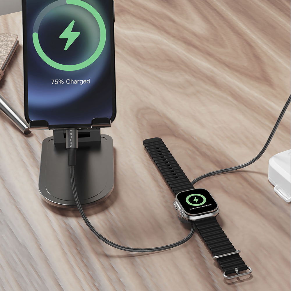 Lenyes LC540 Type-C to Type-C + Akıllı Saat Şarj Kablosu 100W 1.2M Siyah