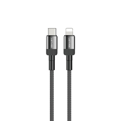 Lenyes LC546 Type-C to Lightning Örgü Tasarımlı Hızlı Şarj Özellikli Data ve Şarj Kablosu 27W 1M Siyah