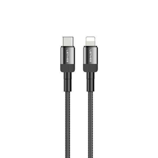 Lenyes LC546 Type-C to Lightning Örgü Tasarımlı Hızlı Şarj Özellikli Data ve Şarj Kablosu 27W 1M Siyah