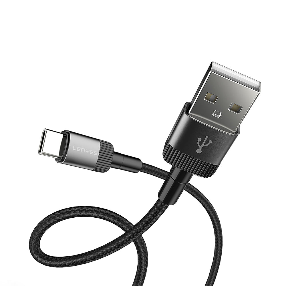Lenyes LC546 USB-A to Type-C Örgü Tasarımlı Hızlı Şarj Özellikli Data ve Şarj Kablosu 12W 1M Siyah