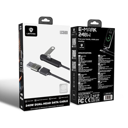 Lenyes LC569 2in1 USB-A - Type-C + Type-C Standlı Data ve Şarj Kablosu 240W 1.2M