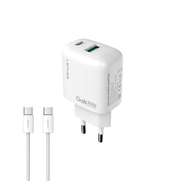 Lenyes LCH93-TC-TC Type-C to Type-C GaN Teknolojili PD ve USB Hızlı Şarj Özellikli Şarj Seti 30W