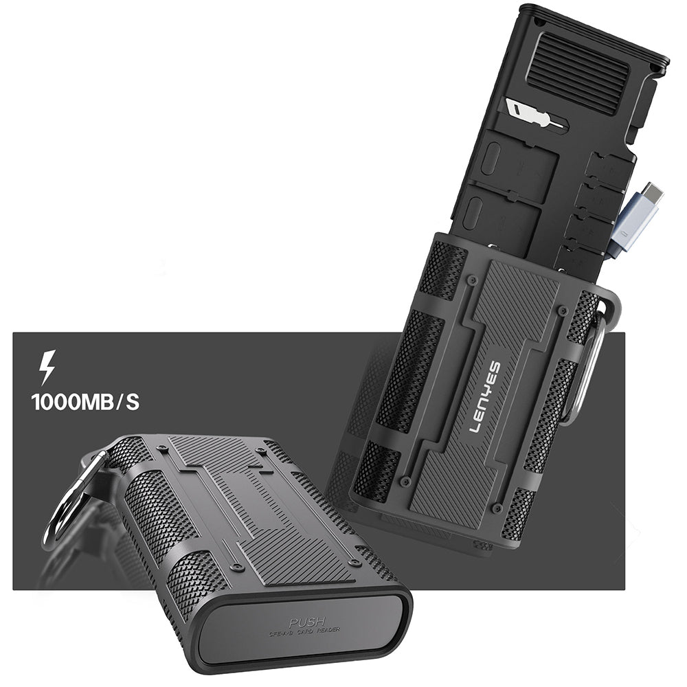 Lenyes LCR02 Type-C Kablolu Su Geçirmez Çoklu Kart Depolama ve Okuyucu Kutusu 10 Gbps Siyah
