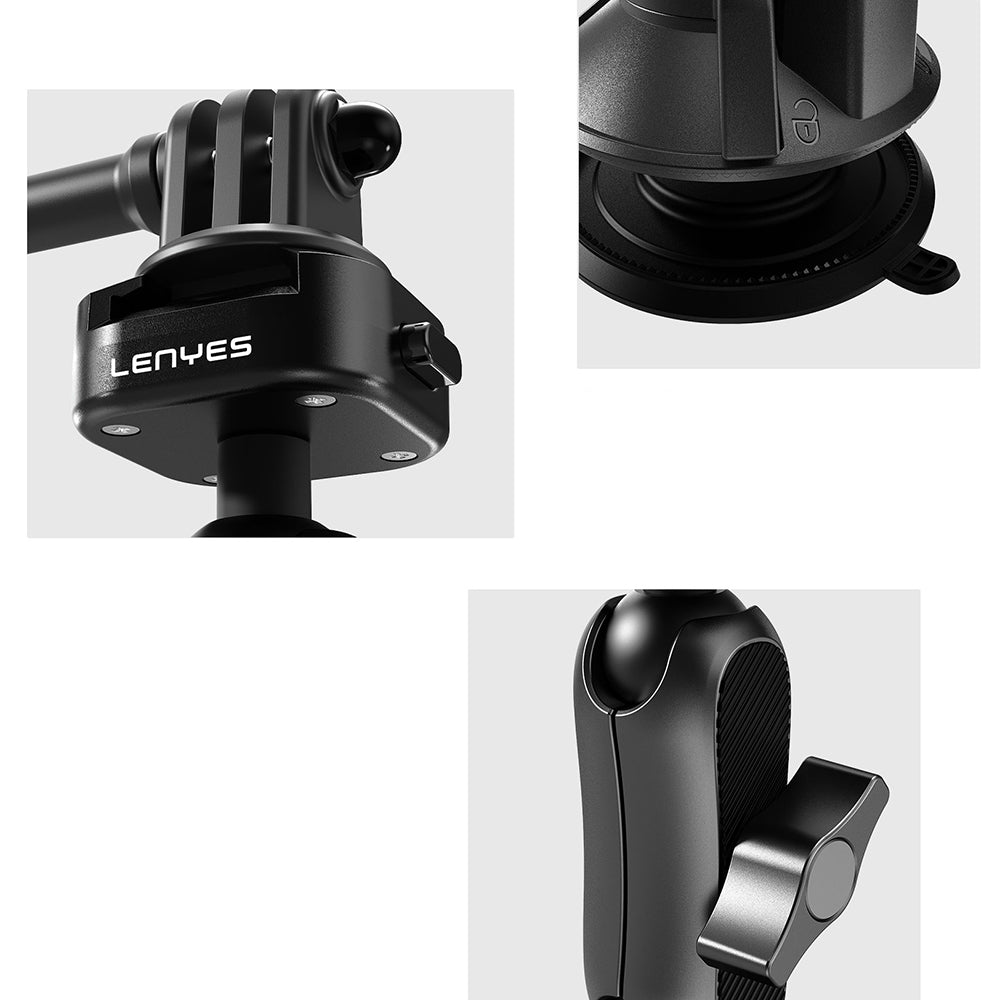 Lenyes LCT102 Teleskopik Vantuzlu Tasarım Aksiyon Kamera Tutucu Siyah