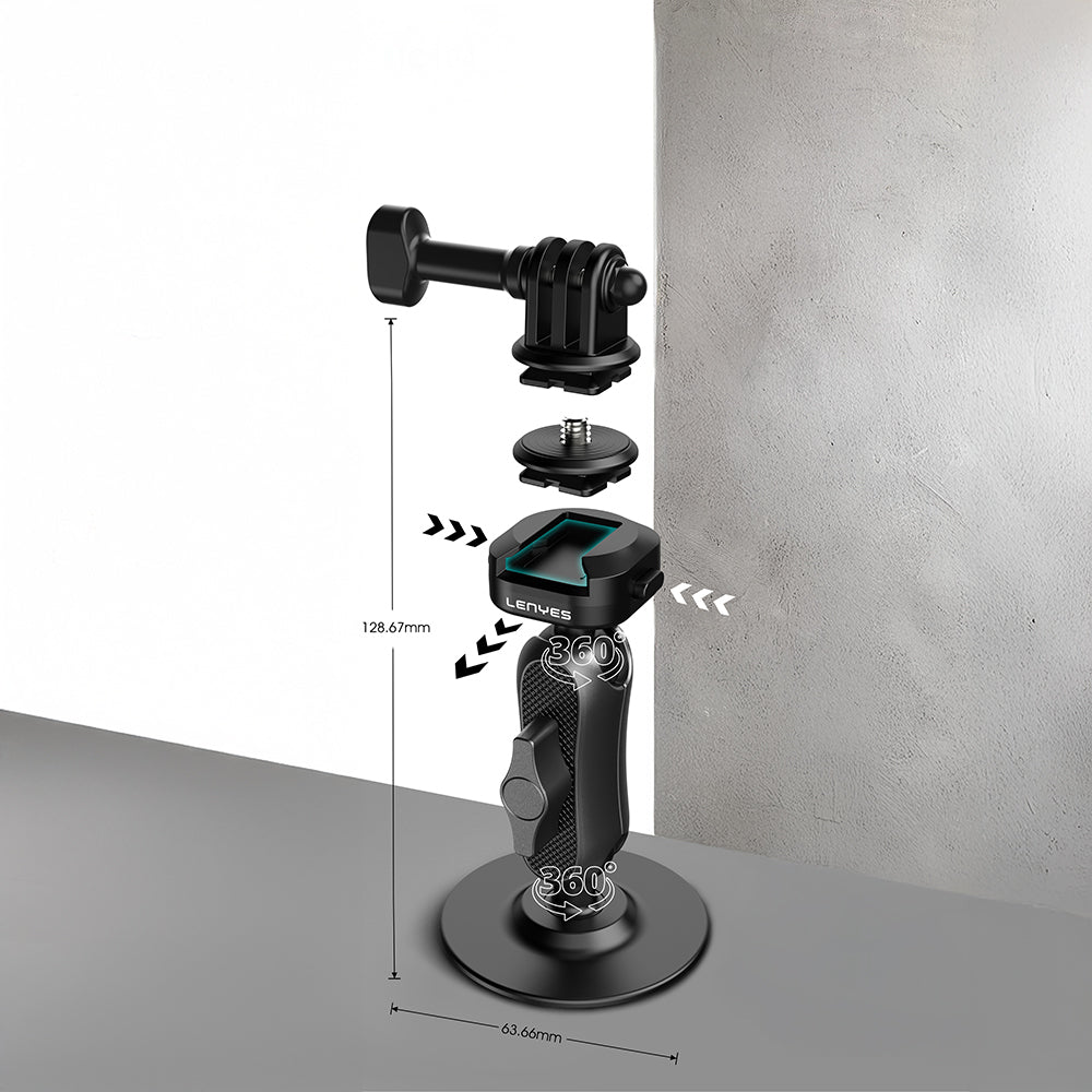 Lenyes LCT104 Teleskopik Vantuzlu Tasarım Aksiyon Kamera Tutucu Siyah