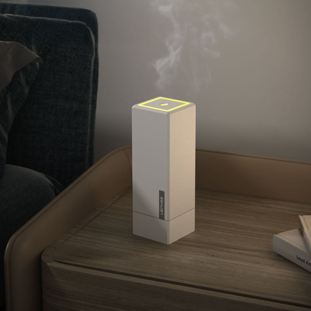 Lenyes LHU02 Küp Tipi RGB Atmosfer Işıklı Nano Sprey Sessiz Hava Nemlendirici Beyaz