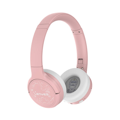 Lenyes LKH31 Ayarlanabilir Çocuklara Özel Kulak Üstü Kablolu ve Bluetooth Kulaklık v5.4 Pembe