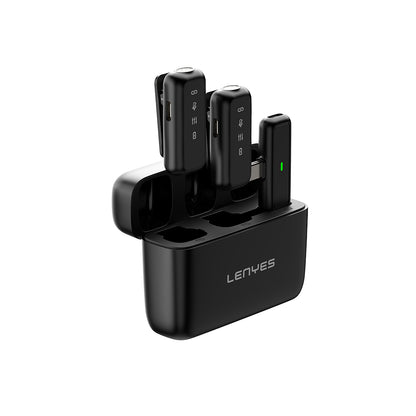 Lenyes LM201 Type-C Şarj Portlu Kablosuz Yaka Mikrofonu Siyah
