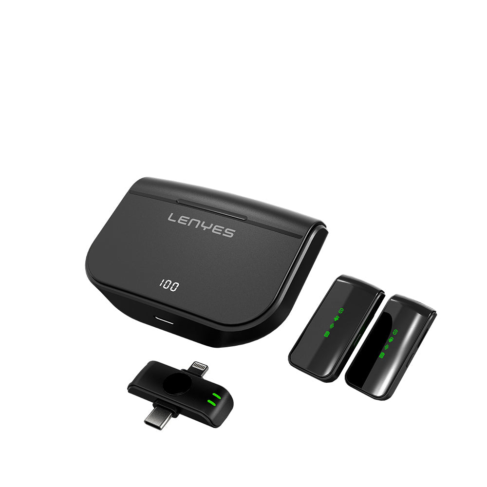 Lenyes LM203 2in1 Type-C ve Lightning Portlu Kablosuz Yaka Mikrofonu Siyah