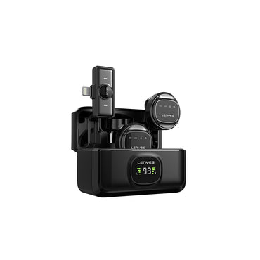 Lenyes LM204-L Wireless Lavalier Microphone with Type-C Charging Port, Smart Noise Cancellation, Lightning Connector, Black