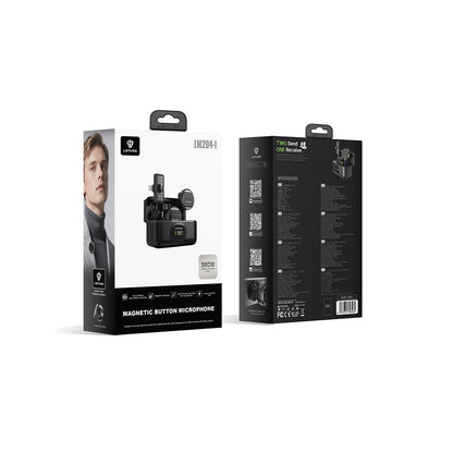 Lenyes LM204-L Type-C Şarj Portlu Akıllı Gürültü Engelleyicili Lightning Bağlantılı Kablosuz Yaka Mikrofonu Siyah