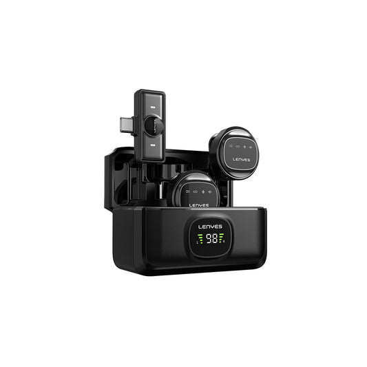 Lenyes LM204-TC Type-C Şarj Portlu Akıllı Gürültü Engelleyicili Type-C Bağlantılı Kablosuz Yaka Mikrofonu Siyah
