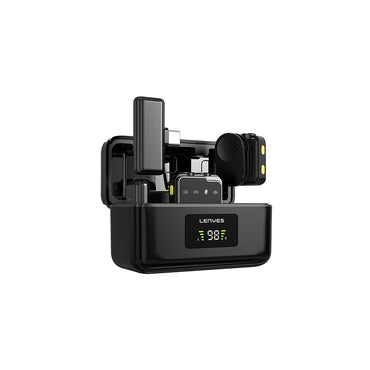 Lenyes LM205 2-in-1 Wireless Lavalier Microphone with Type-C Charging Port, Artificial Intelligence Noise Cancellation, Type-C and Lightning Connector, Black 