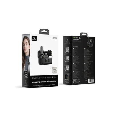 Lenyes LM205 2in1 Type-C Şarj Portlu Yapay Zeka Gürültü Engelleyicili Type-C ve Lightning Bağlantılı Kablosuz Yaka Mikrofonu Siyah