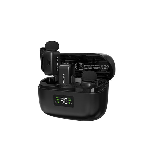 Lenyes LM206 Wireless Lavalier Microphone with LED Indicator and Lightning Port, Black 