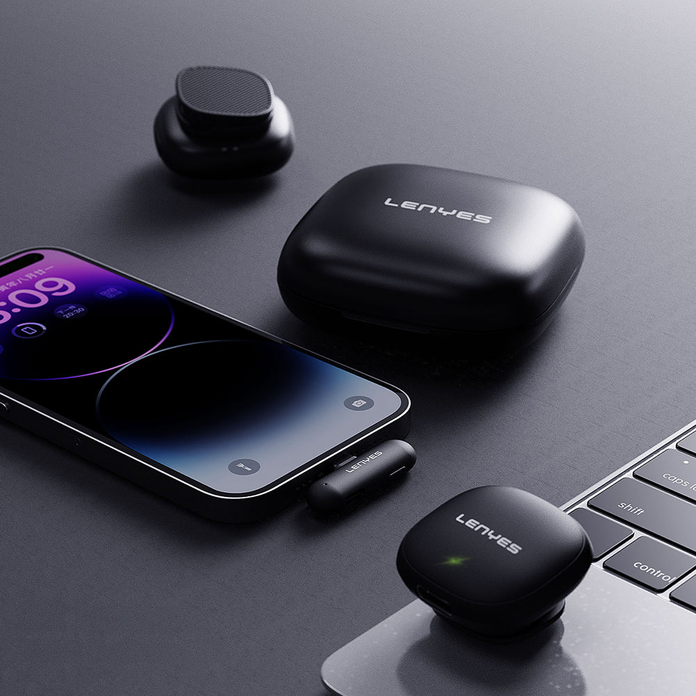 Lenyes LM210 Type-C Portlu Yapay Zeka Gürültü Önleyici Özellikli Kablosuz Yaka Mikrofonu Siyah