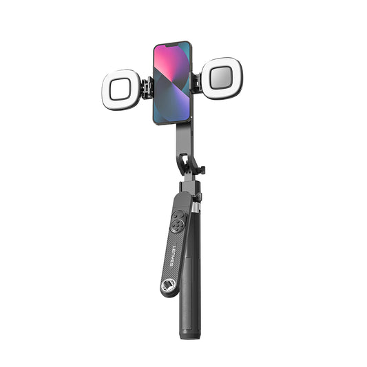 Lenyes LPH108 Canlı Yayın Dolgu Işıklı Kumandalı 360 Derece Dönebilen Selfie Çubuğu ve Tripod Siyah