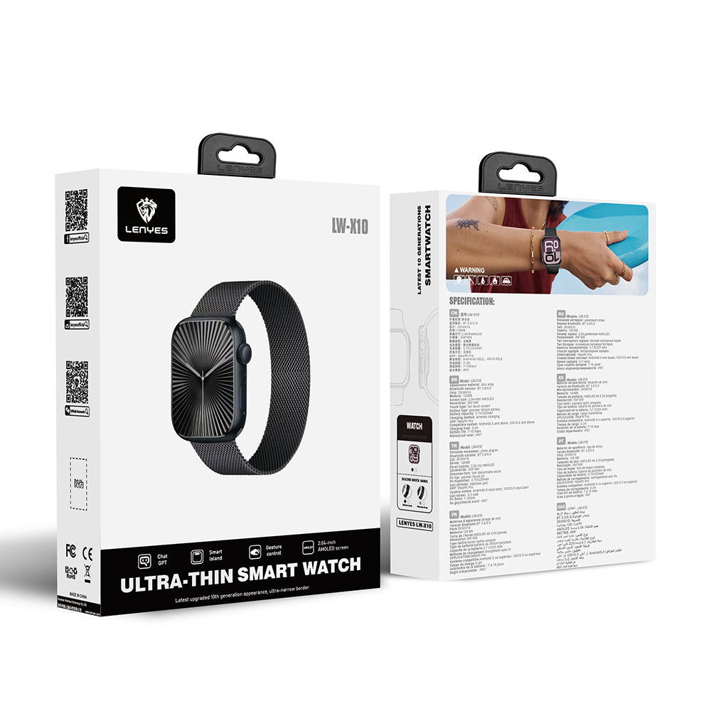 Lenyes LW-X10 Ultra HD Amoled Ekran Su Geçirmez iOS ve Android Uyumlu Akıllı Saat Siyah