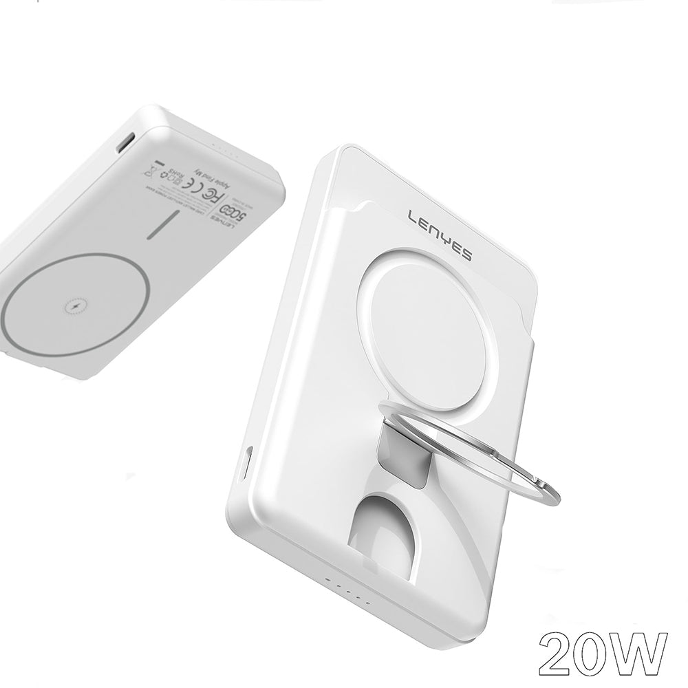 Lenyes PW0006D PD 20W Hızlı Şarj Özellikli Kartlıklı Standlı Wireless Powerbank 15W 5000mAh Beyaz