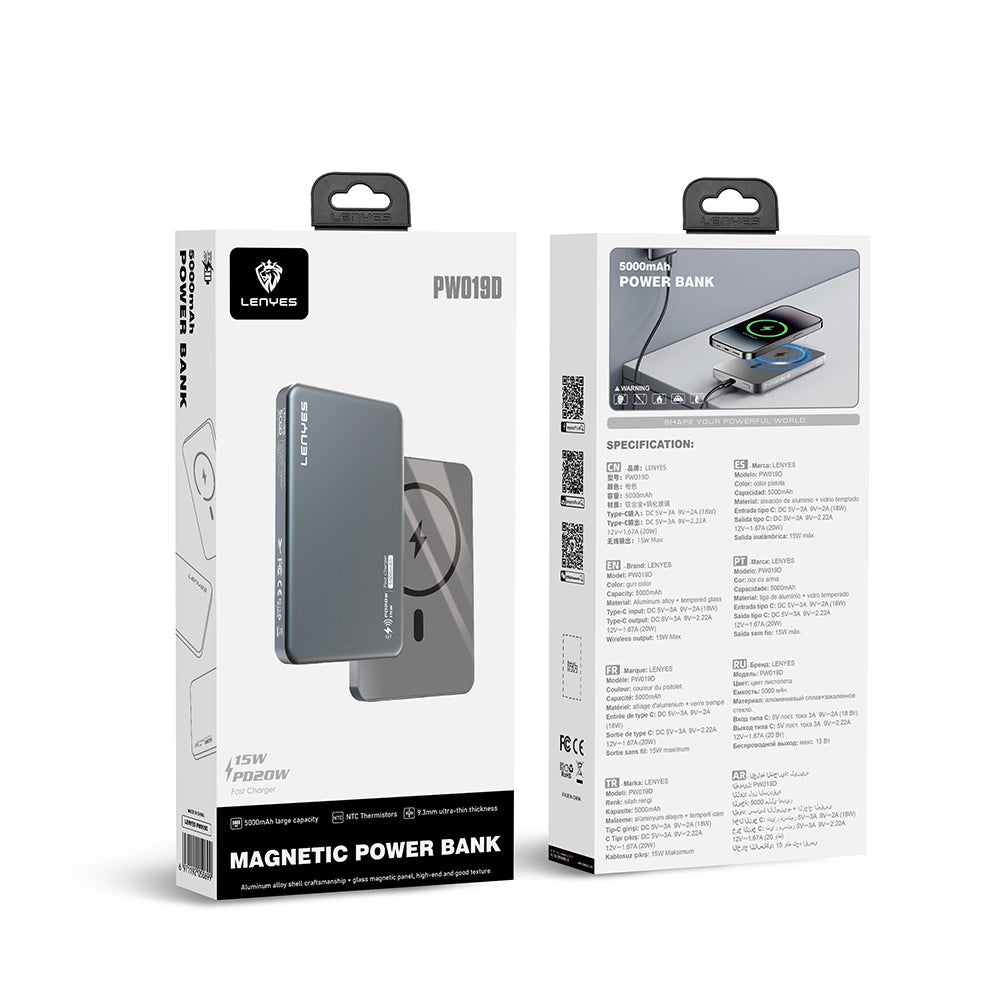 Lenyes PW019D PD 20W Ultra İnce Hızlı Şarj Özellikli Wireless Powerbank 15W 5000mAh Gold