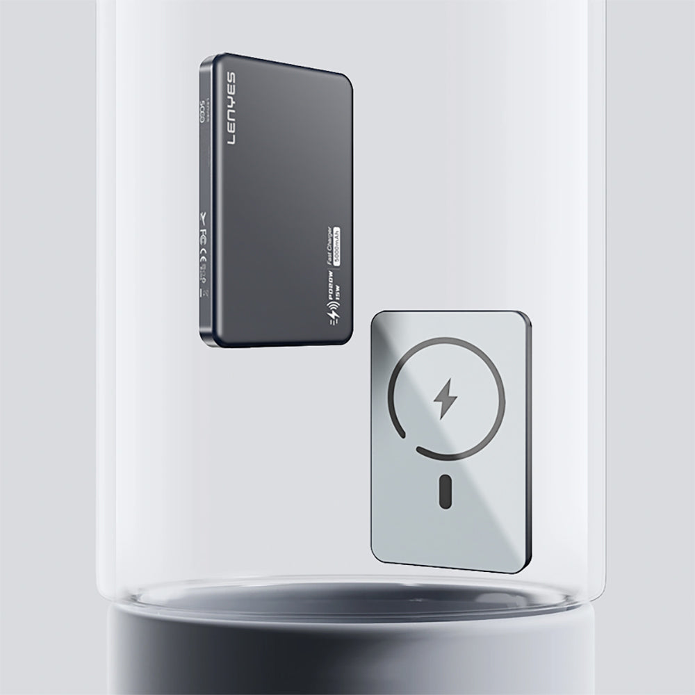 Lenyes PW019D PD 20W Ultra İnce Hızlı Şarj Özellikli Wireless Powerbank 15W 5000mAh Füme