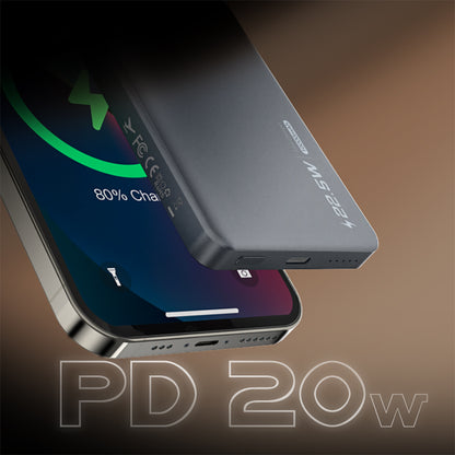 Lenyes PW019D PD 20W Ultra İnce Hızlı Şarj Özellikli Wireless Powerbank 15W 5000mAh Füme