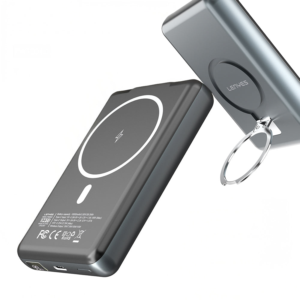 Lenyes PW1001D PD 22.5W Hızlı Şarj Özellikli Standlı Wireless Powerbank 15W 10000mAh Gri