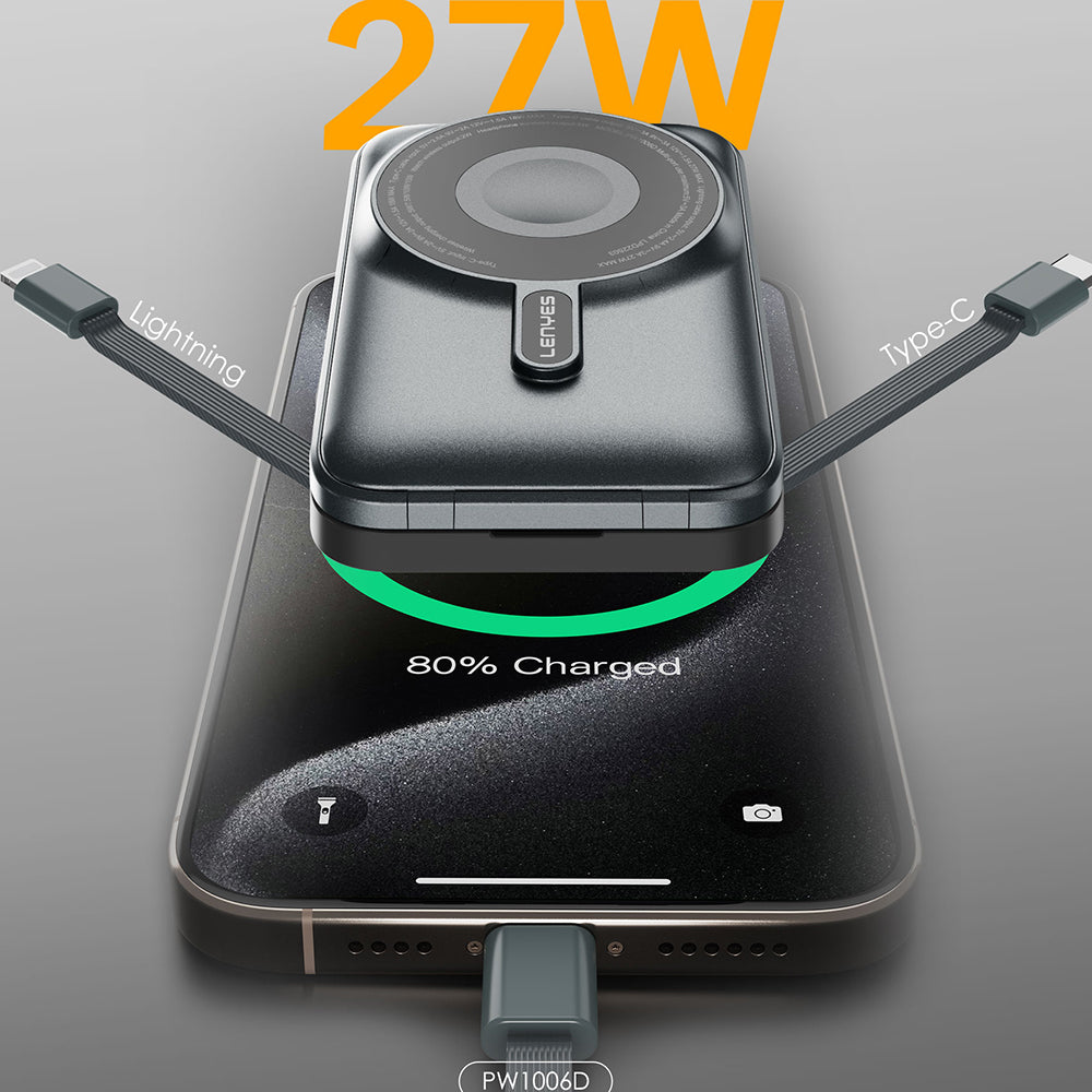 Lenyes PW1006D Dijital LED Ekranlı Standlı Wireless Powerbank 15W 10000mAh Gri