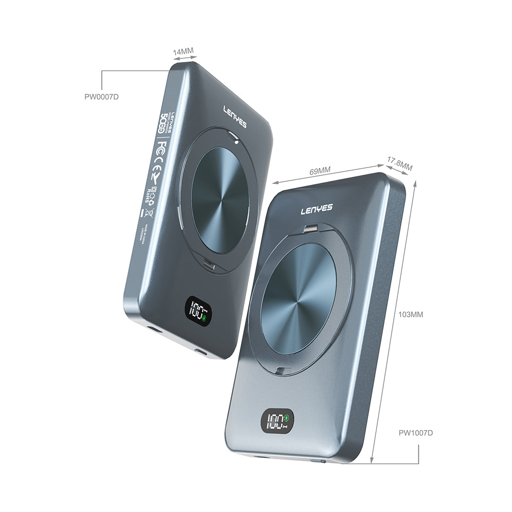 Lenyes PW1007D 20W Dijital LED Ekranlı Yüzük Standlı Wireless Powerbank 15W 10000mAh Füme