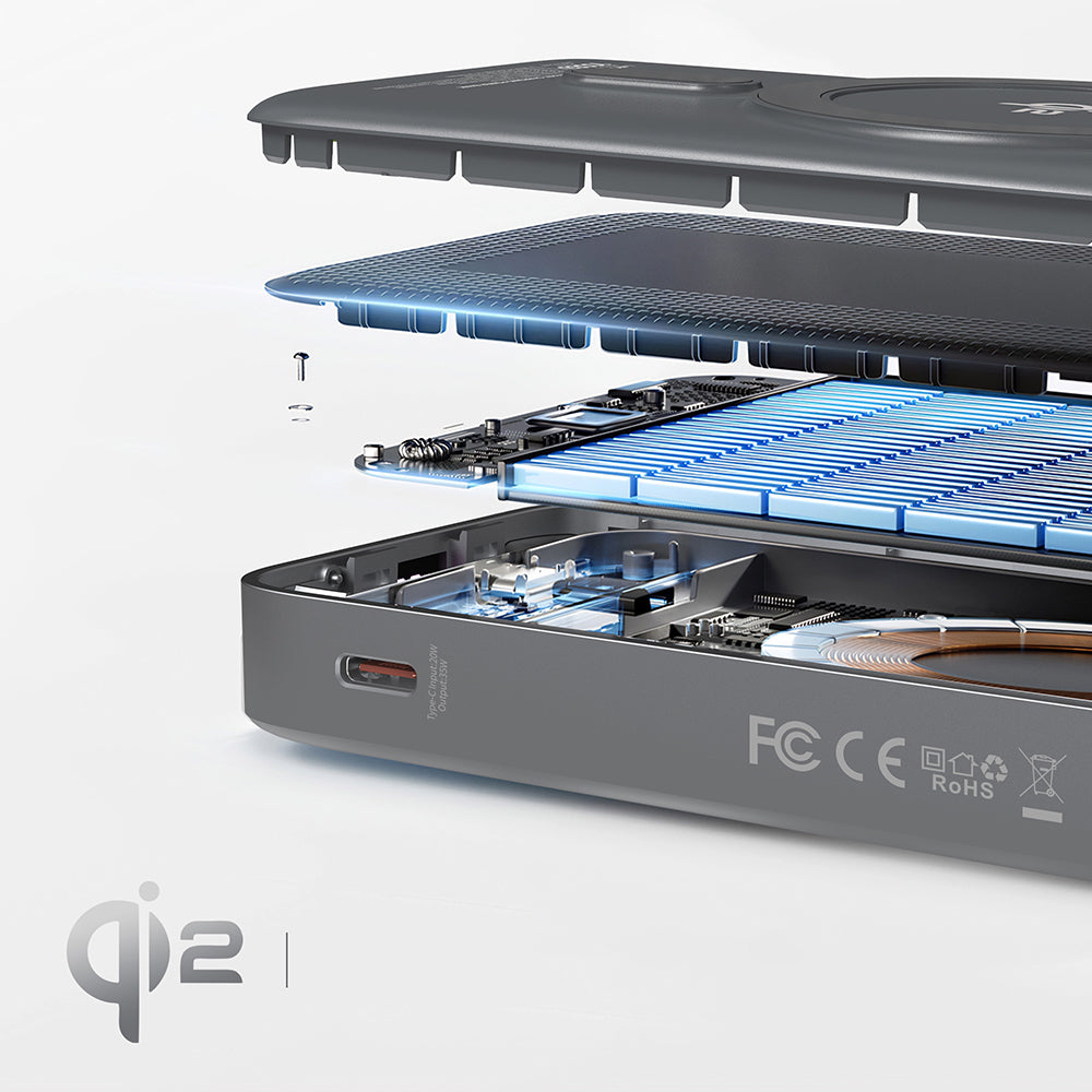 Lenyes PW1009D PD 35W Qi2 Teknolojili Type-C Kablolu Standlı Wireless Powerbank 15W 10000mAh Gri