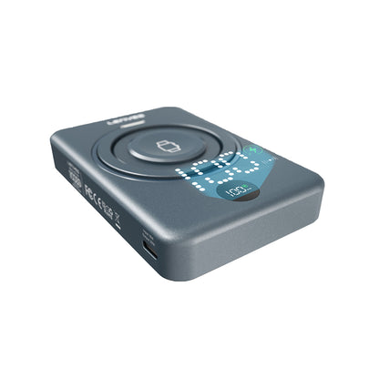 Lenyes PW1010D PD 20W Dijital LED Göstergeli Akıllı Saat Kablosuz Şarj Özellikli Standlı Wireless Powerbank 15W 10000mAh Gri