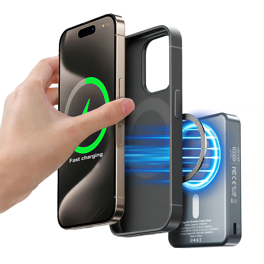 Lenyes PW1010D PD 20W Digital LED Display Smart Watch Wireless Charging Stand Wireless Powerbank 15W 10000mAh Gray 