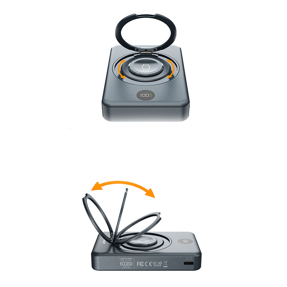 Lenyes PW1010D PD 20W Digital LED Display Smart Watch Wireless Charging Stand Wireless Powerbank 15W 10000mAh Gray 