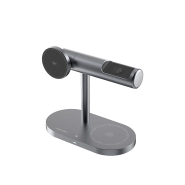 Lenyes PW319 Qi2 Şarj Teknolojili Ambiyans Işıklı Telefon&Akıllı Saat&Kulaklık 15W 3in1 Kablosuz Şarj Standı Gri