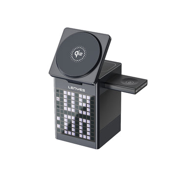 Lenyes PW320 Qi2 Charging Technology Alarm Bluetooth Speaker Feature Phone &amp; Smart Watch &amp; Headphone 15W 6in1 Wireless Charging Stand Gray 