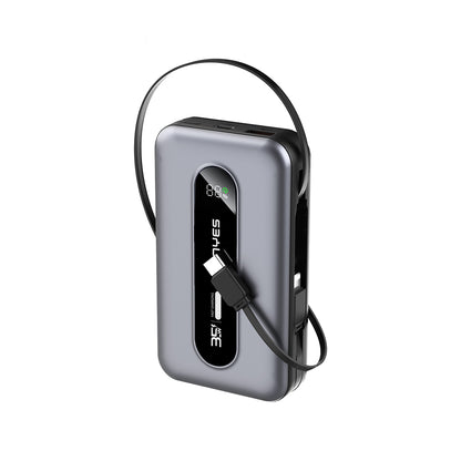 Lenyes PX1002D Dijital LED Göstergeli Teleskopik Type-C ve Lightning Kablolu Powerbank 35W 10.000mAh Gri