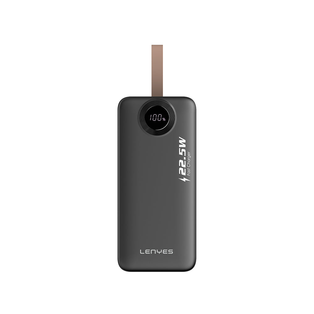 Lenyes PXD487D Dijital LED Göstergeli Type-C ve Lightning Kablolu Askılı Powerbank 22.5W 40.000mAh Siyah