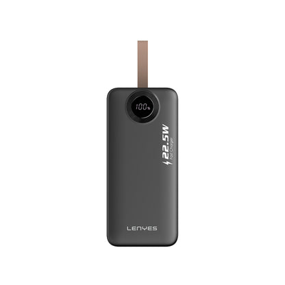 Lenyes PXD487D Dijital LED Göstergeli Type-C ve Lightning Kablolu Askılı Powerbank 22.5W 40.000mAh Siyah