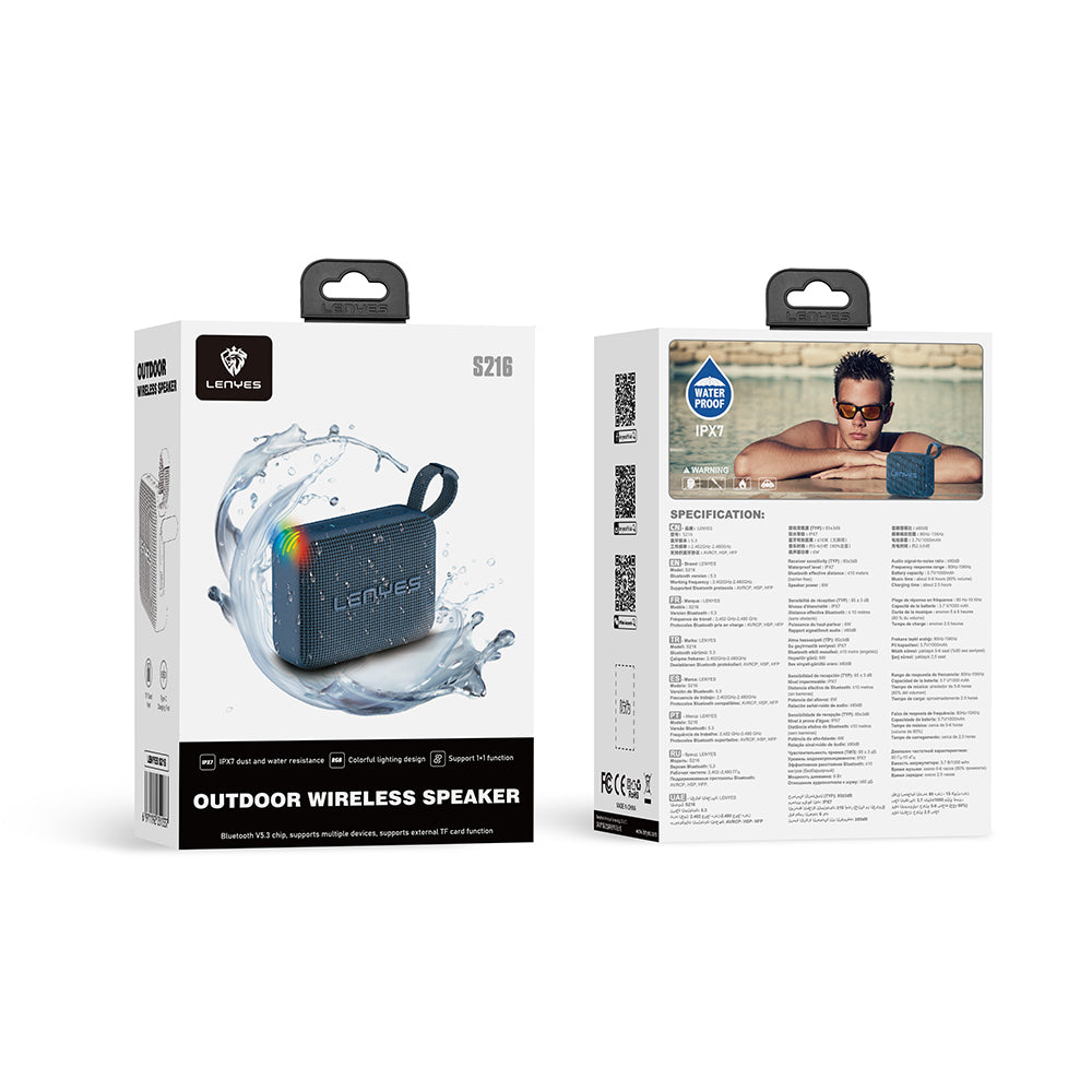 Lenyes S216 Su Geçirmez Özellikli RGB Işıklı Askılı Mini Bluetooth Speaker Hoparlör v5.3 Pembe